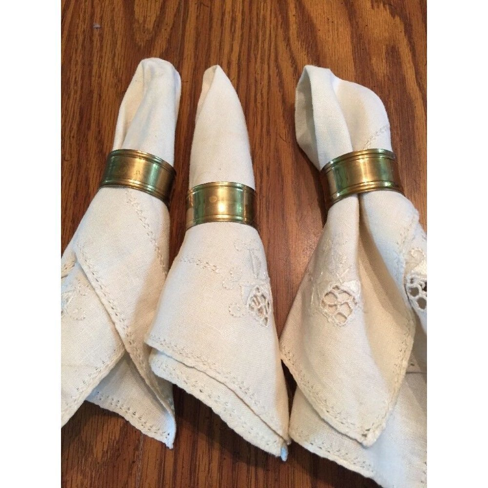 VTG Solid Brass Napkin Rings Set of 3 India Round Rustic Patina Farmhouse Decor